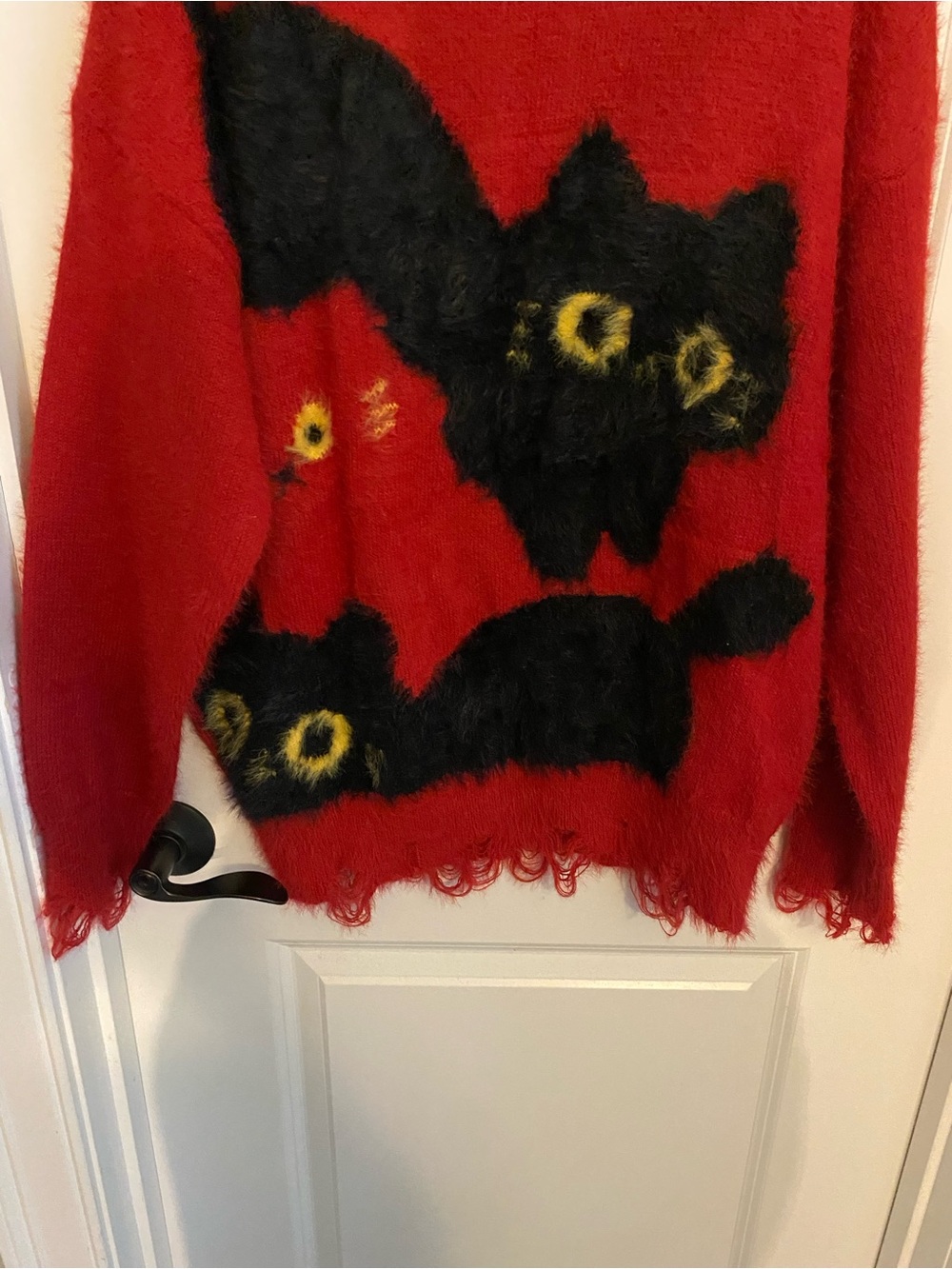NWT Aelfric Eden Red Fuzzy Sweater with Black Cat Graphics - Picture 3 of 7